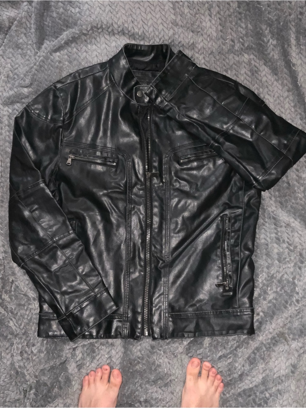 Calvin Klein Black Faux Leather Bomber Jacket